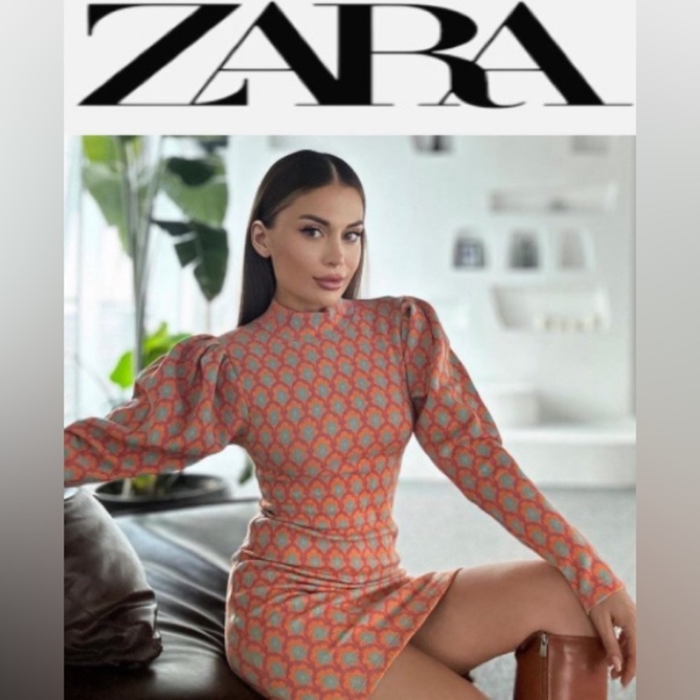 ZARA Mini-Dress Knit Puffy Sleeve Size Small